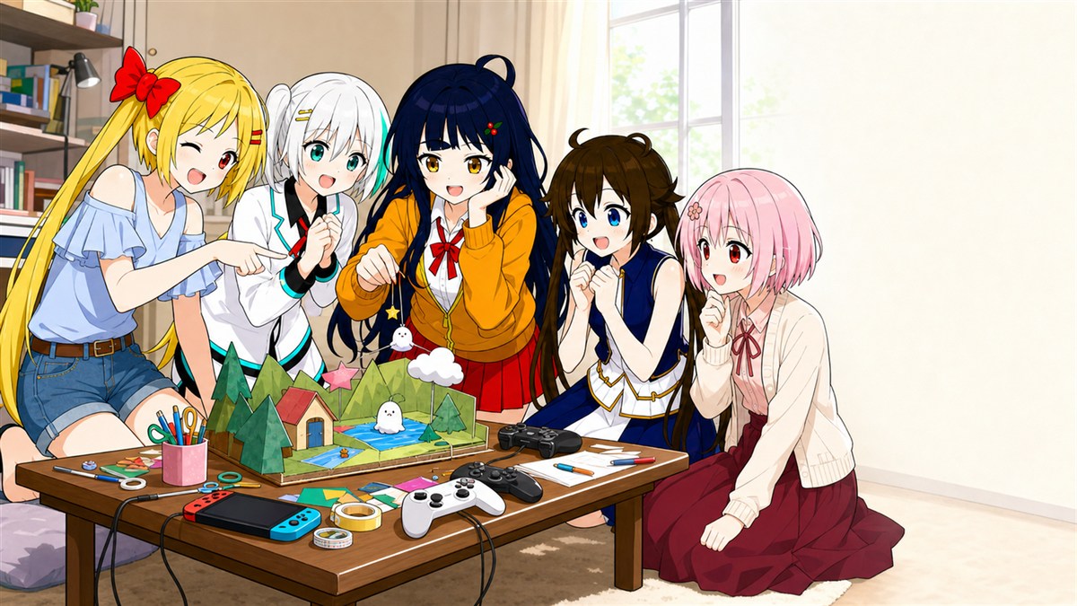 創作部屋で集まるキャラクターたち