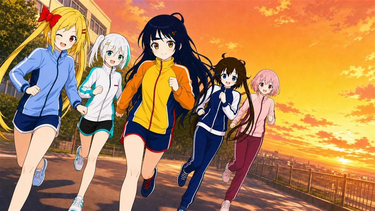 青空の下に集まったキャラクターたち