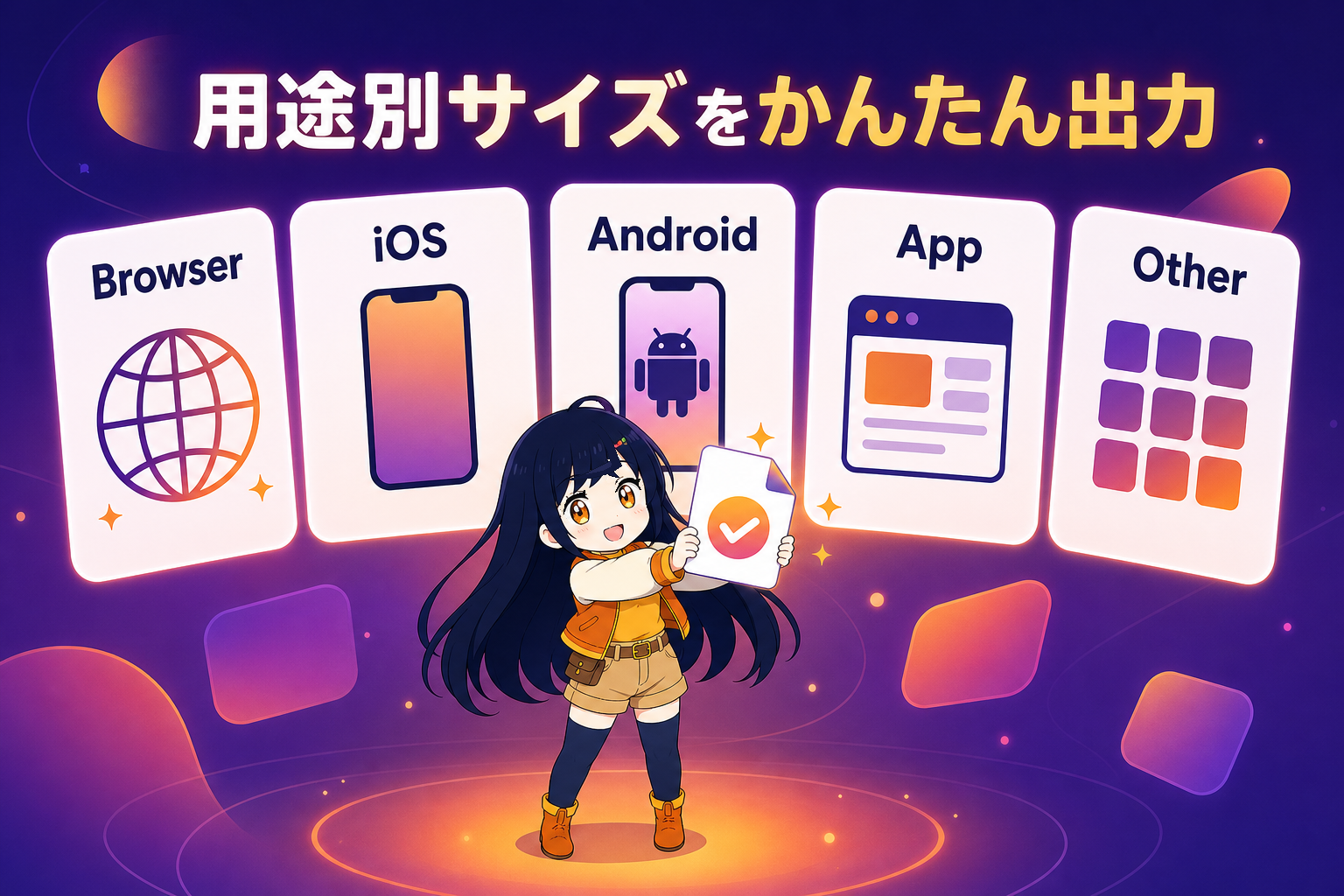 ブラウザ、iOS、Android、アプリ、その他の出力用途