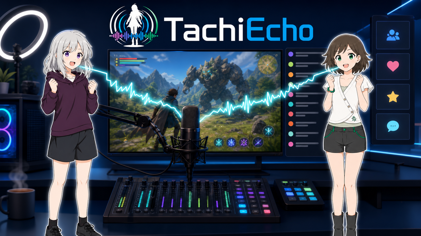 配信画面と音声波形を組み合わせたTachiEchoのイメージ